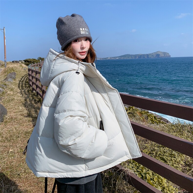 韩版宽松时尚减龄连帽羽绒服女冬季2025新款气质减龄白鸭绒面包服,女装羽绒服,2D013