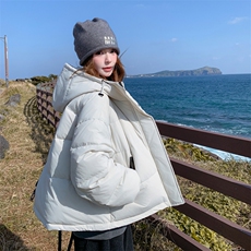 韩版宽松时尚减龄连帽羽绒服女冬季2025新款气质减龄白鸭绒面包服，女装羽绒服，2D013