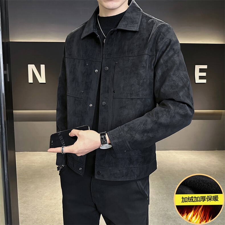 冬季加绒加厚麂皮外套男2025新款痞帅潮牌皮夹克A313-5888-P145,男装夹克,电商A313