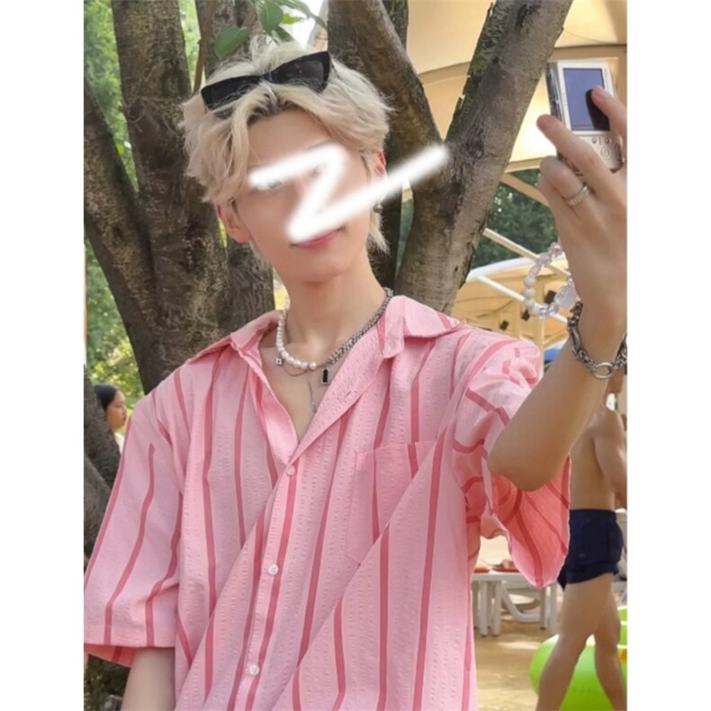 ！！！现货美式粉色条纹衬衫,男装衬衫,星座910A