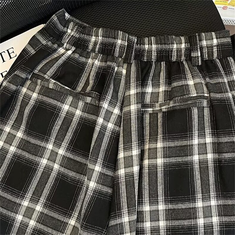 格子休闲裤男潮牌宽松阔腿直筒裤垂感高级感百搭七分裤BM32P36,男装牛仔裤,星座1013-5