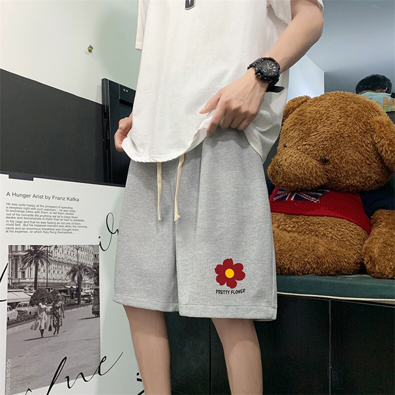 HD74257-P22 华夫格短裤男大码宽松五分裤男直筒中裤图片