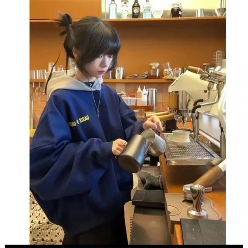 网图撞色拼接连帽假两件字母印花男女卫衣YY808-P56图片