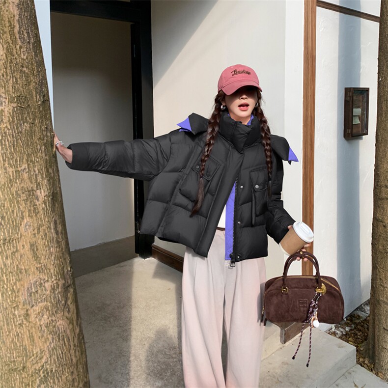 90绒短款拼色外套女2024冬季新款时尚羽绒服现货,女装羽绒服,千千佰惠