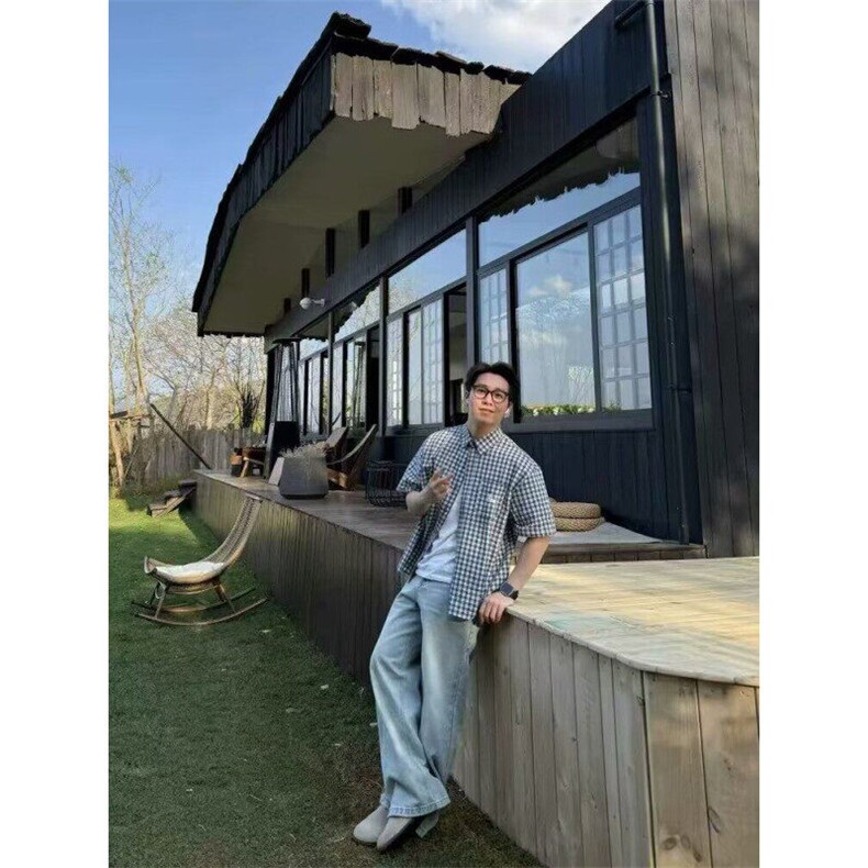 网图美式街头复古格子短袖衬衫休闲宽松垂感潮流外穿CT204-P40,男装T恤,星座1001-1