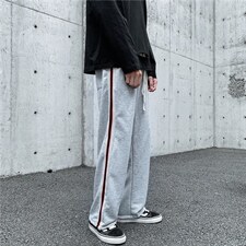 条纹运动男裤休闲百搭阔腿宽松直筒垂坠感拖地长裤潮k316-p35图片