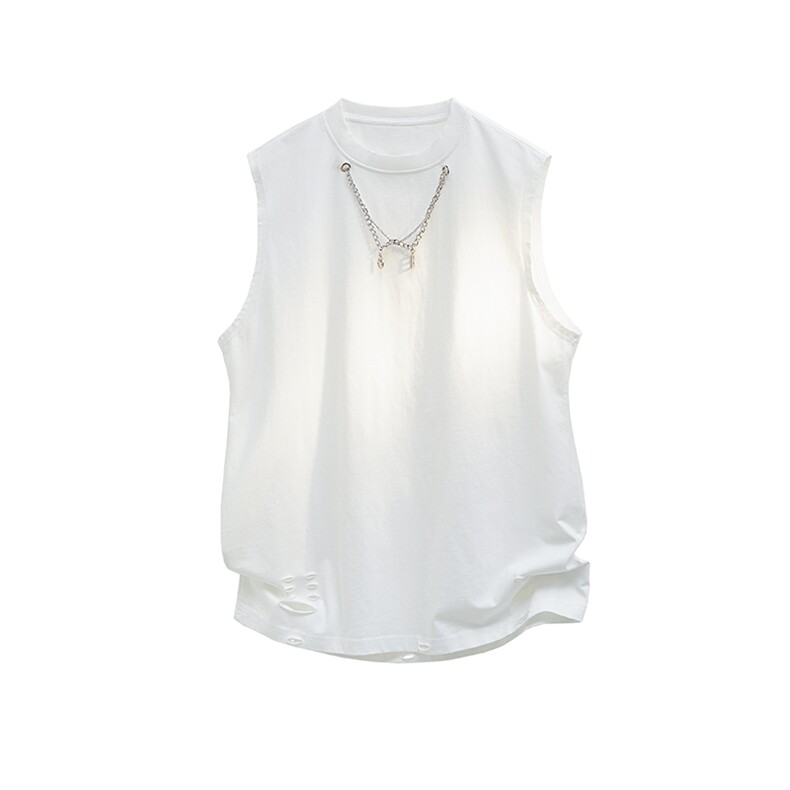 夏季自带项链款双领背心T恤T恤无袖打底男宽松上衣短袖T恤特P35，男装背心/马甲，电商B319