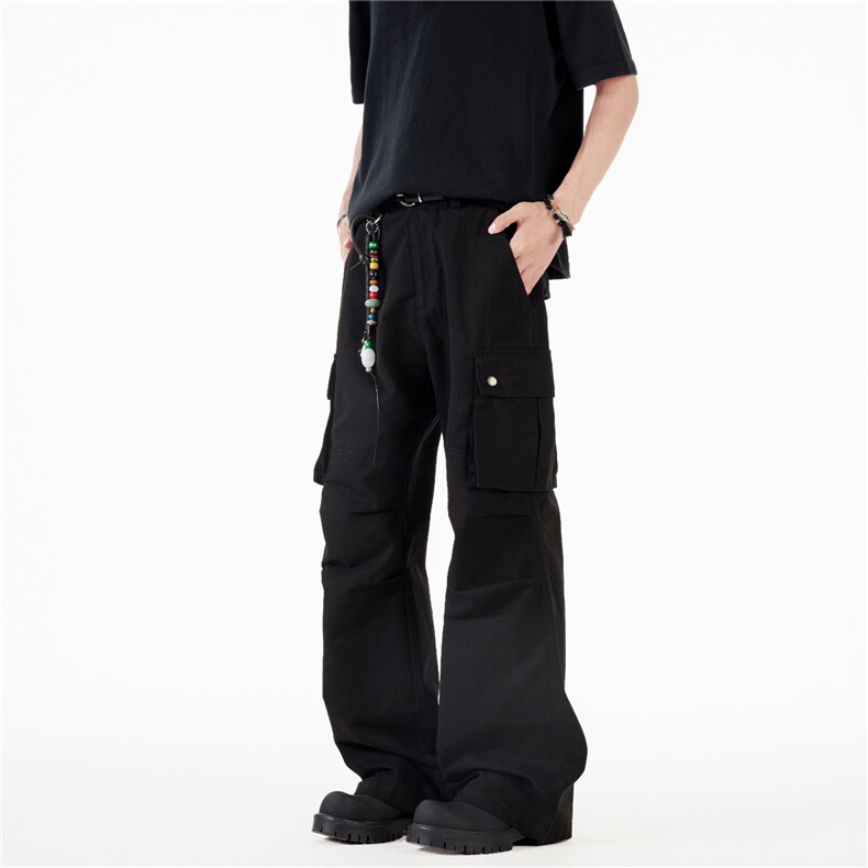 复古做旧褶皱微喇叭工装裤潮牌百搭修身显瘦多口袋休闲裤MK65P58，男装工装外套，星座1013-5