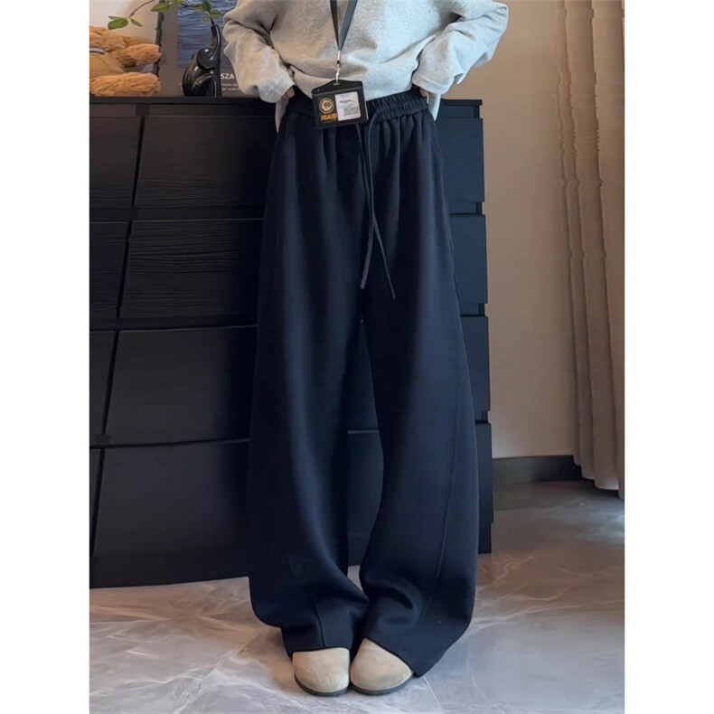黑色美式斜切弯刀卫裤男款秋季垂感慵懒松弛感裤子直筒阔腿休闲裤,男装休闲裤,星座506A