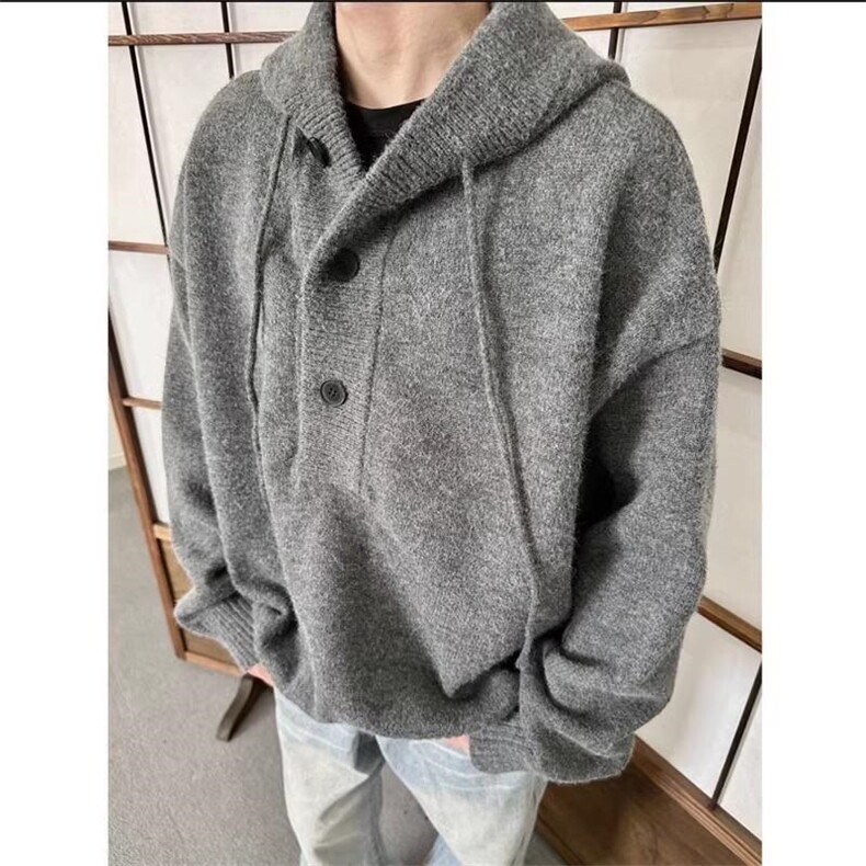 重磅秋冬装北极绒开衫毛衣美式复古休闲慵懒风针织衫加厚连帽外套,男装针织衫/毛衣,电商A486-1