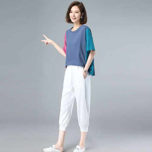 2023夏季时尚简约大方气质优雅印花收腰气质拼接休闲两件套,女装连衣裙,独衣靓