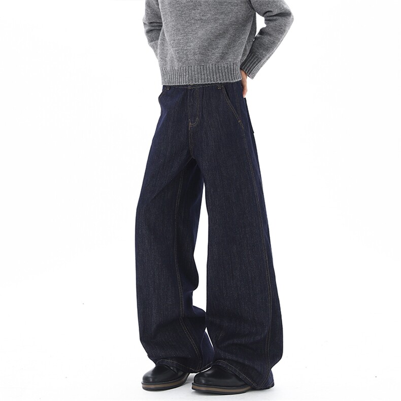 美式高街深蓝色牛仔男潮牌直筒裤01XZ211-1-K25104-P50加绒55,男装卫衣,星座211-1