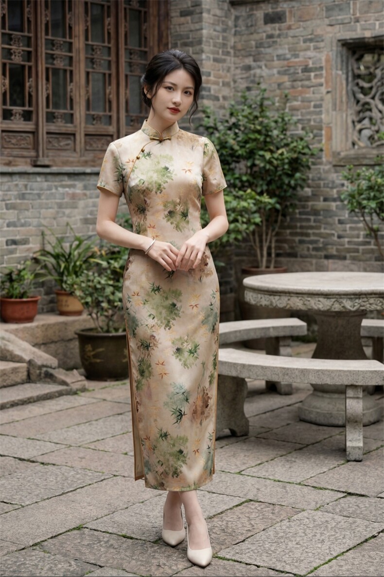 2026年夏季新品时尚气质金丝提花香云纱品质真丝喜庆中长款旗袍裙,女装汉服/婚纱/旗袍/礼服,媚琳依坊