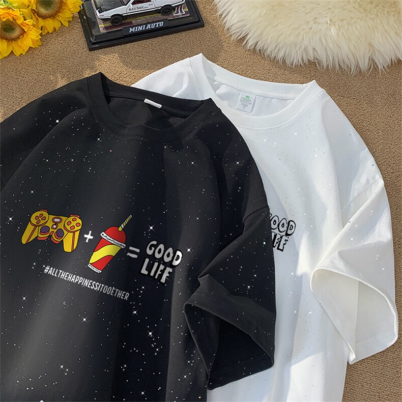 可48小时发货支持抖音得物来样二开美式满天星亮片短袖T恤MTX649,男装T恤,电商A486-1
