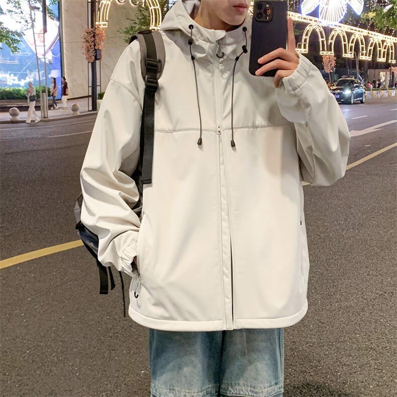 秋季新款港风夜景加厚连帽冲锋衣宽松大码夹克男A157B-J223-P90，男装夹克，电商A157B