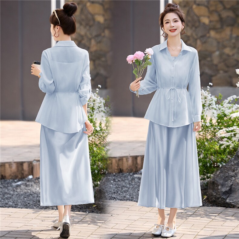 2026年春季新款时尚气质衬衫吊带连衣裙两件套，女装套装/套裙，盈茜