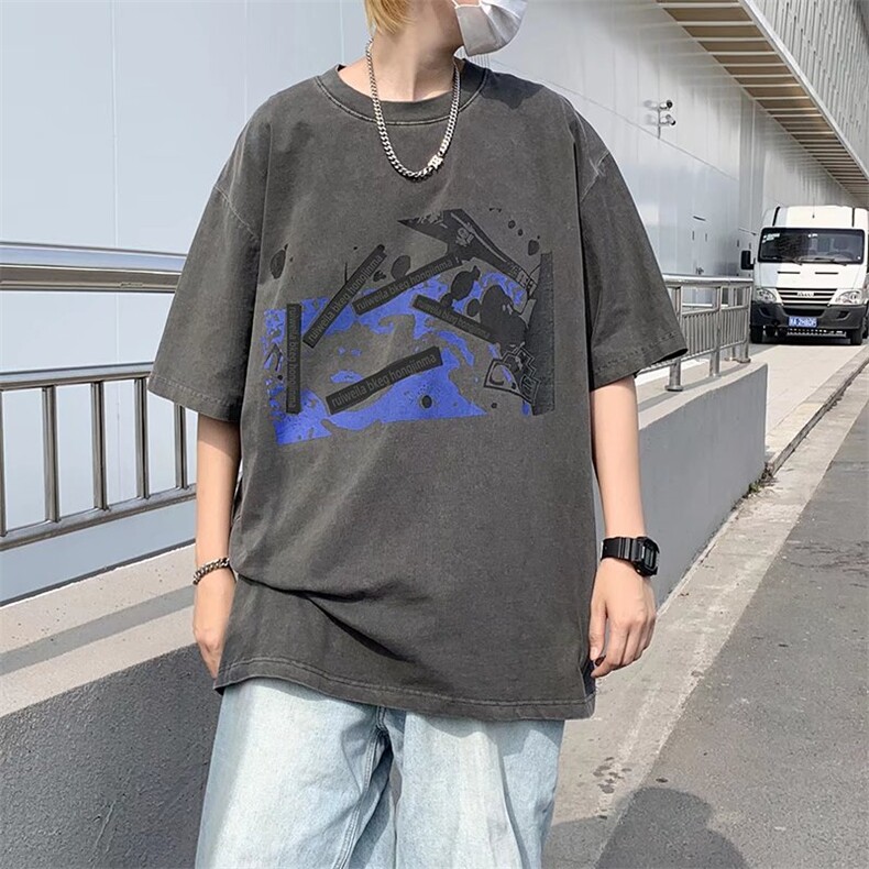 夏季高品质潮流宽松大码休闲纯棉水洗五分袖T恤短袖T3092p35,男装T恤,星座1013