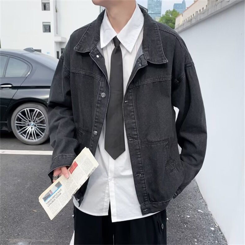 日系浅色牛仔外套男春秋新款潮复古潮流宽松上衣休闲牛仔衣J409,男装夹克,星座1116A-1（原606A）