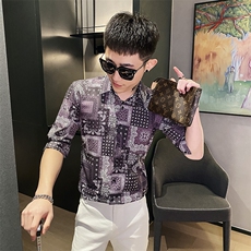312A-102-P55新款社会小伙中袖衬衫韩版潮流男士五分袖衬衣A，男装T恤，星座312A-5