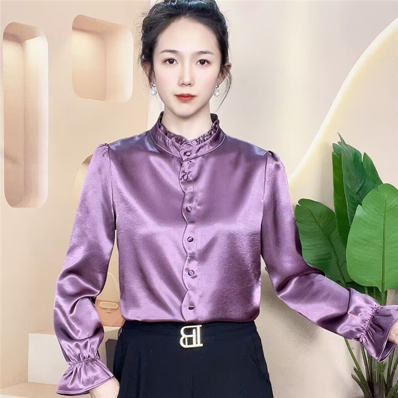 2025木耳边缎面衬衫,女装衬衫,雪兔电商全品类