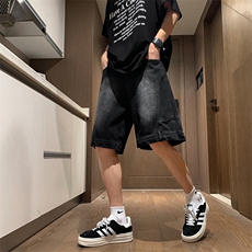 高街美式牛仔短裤男宽松潮牌五分裤夏季设计感反穿裤子55077-p45，男装牛仔裤，星座1008