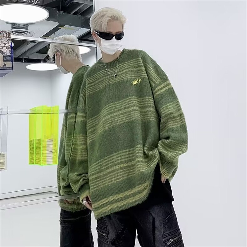 美式复古撞色条纹毛衣秋冬新款街头潮牌男M5571P55,男装针织衫/毛衣,星座1116-2