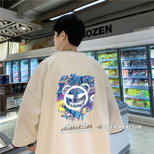 xZ116-T130-p30- M-5XL撞色男潮牌美式情t恤男夏季印花图片