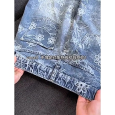 提花设计感阔腿牛仔裤男女新款春秋美式百搭情侣直筒裤LA1088-P48，男装牛仔裤，星座1008