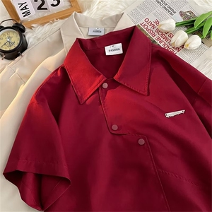 美式复古飞行服短袖衬衫设计感男女夏季2024年款不规则衬衣外套图片