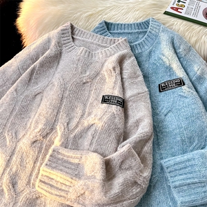 8XL-M圆领毛衣男秋冬慵懒风宽松情侣装麻花针织羊毛衫MY19004P68图片