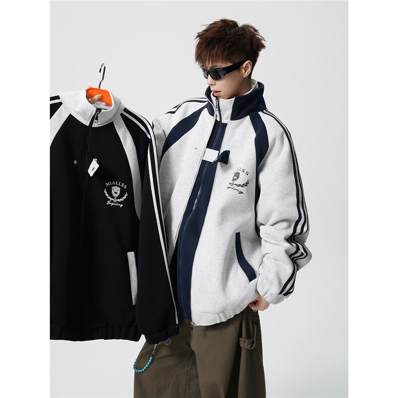 WY10190-特P60420g重磅-高品质-条纹设计感大码保暖卫衣外套男,男装棉衣,电商A059