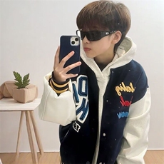新款美式复古字母刺绣棒球服男女秋冬情侣宽松夹克外套潮牌潮，男装夹克，星座506A
