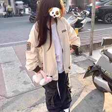 美式字母刺绣宽松新中式外套女春秋夹克设计感情侣ins棒球飞行服，女装短外套，星座506