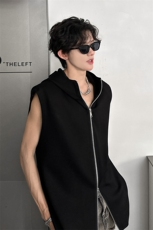 垫肩连帽拉链设计高街纯色百搭休闲潮男背心A071-806-P40，男装背心/马甲，电商A071