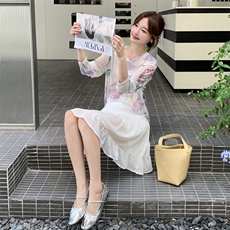 韩版氛围感印花防晒套装女2025夏季新款甜美显瘦高腰半身裙两件套，女装套装/套裙，2D148