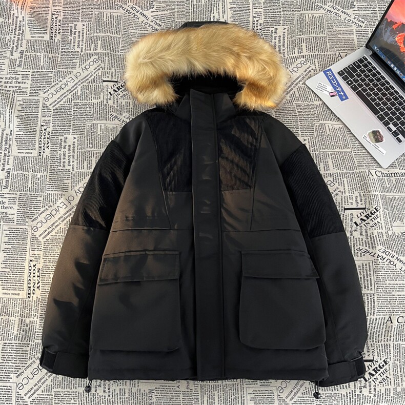 港风平铺新品冬季宽松撞色棉服派克服毛领冬装加厚外套D009-P145,男装棉衣,星座717
