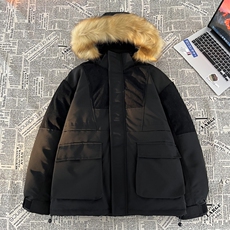 港风平铺新品冬季宽松撞色棉服派克服毛领冬装加厚外套D009-P145，男装棉衣，星座717
