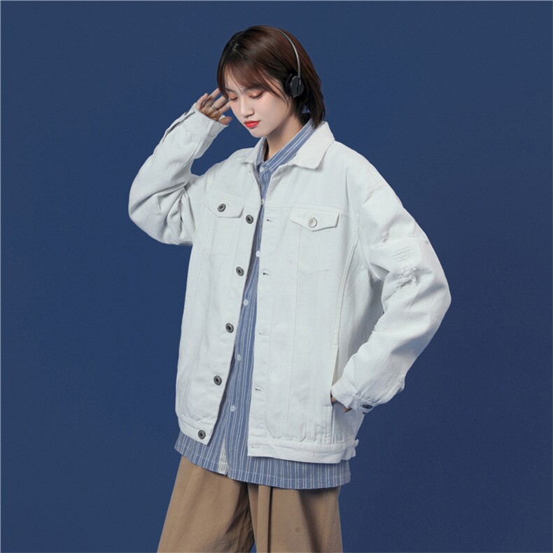 JK950/P65春装新款中性风男女破洞刺绣夹克情侣大码外套男潮流,女装短外套,电商A141