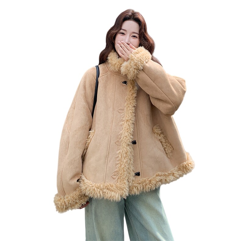 韩版宽松加厚保暖皮毛一体女冬季休闲外套6828---P215--K318,女装皮草,2C253