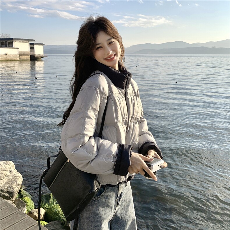 韩系设计感撞色拼接短款羽绒服女2026冬季新款时尚保暖加厚外套,女装羽绒服,2C218