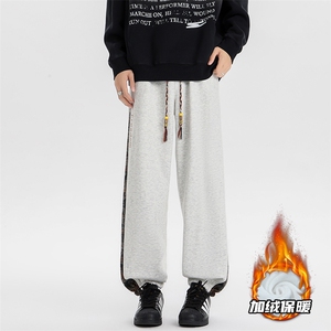 8XL-M民族拼接刺绣束脚卫裤男冬加绒加厚大码运动裤KZ024P45图片