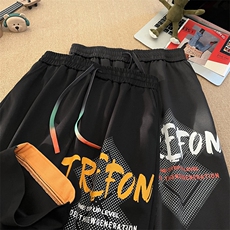大码七分裤男重磅300克菠萝格重工印花7分阔腿中裤-2472-P26-控58，男装牛仔裤，星座207