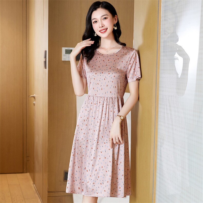 杭州真丝连衣裙女2025夏季新款高端桑蚕丝中年妈妈装圆点收腰裙子,女装连衣裙,阿舍尔精品