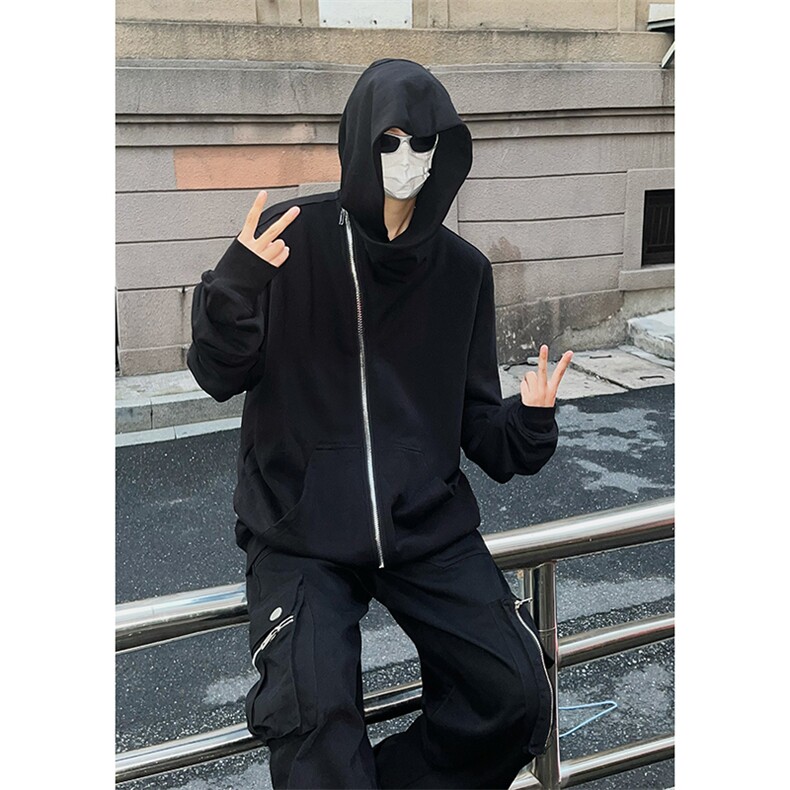 B221美式ins高街暗黑拉链宽松开衫卫衣连帽外套SY2314-P80控108,男装卫衣,电商B221