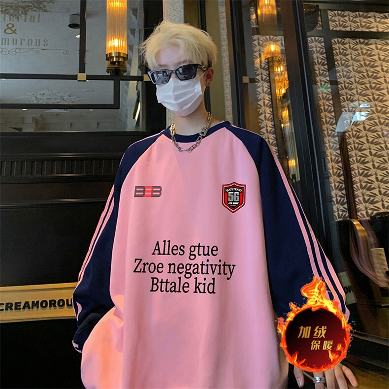 抖音得物供货提供视频秋冬重磅美式宽松织带圆领卫衣07183,男装卫衣,电商A486