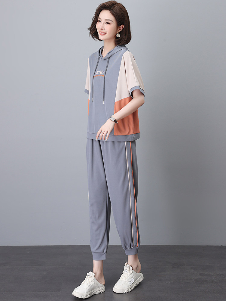 时尚休闲运动服套装女夏装新款中年妈妈遮肚子显瘦洋气减龄两件套，女装套装/套裙，忆绮罗