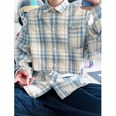 现货~格子大码长袖衬衫CS1877/特P28杏色，男装衬衫，电商A094