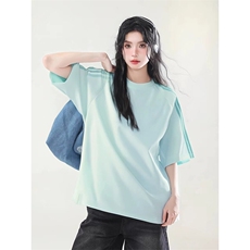 抖音得物品质二开240克宽松纯棉美式潮牌印花三条杠中性风短袖T恤，男装T恤，电商A486-1