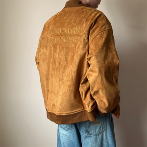 现货鹿皮绒夹克外套宽松休闲绣花棒球服男A351-AJ2595-特批P95图片