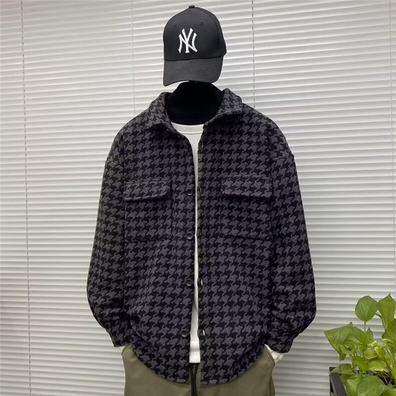XXF007-P53千鸟格毛呢外套男春秋冬加绒加厚潮牌宽松大码小香风,女装短外套,电商B323A